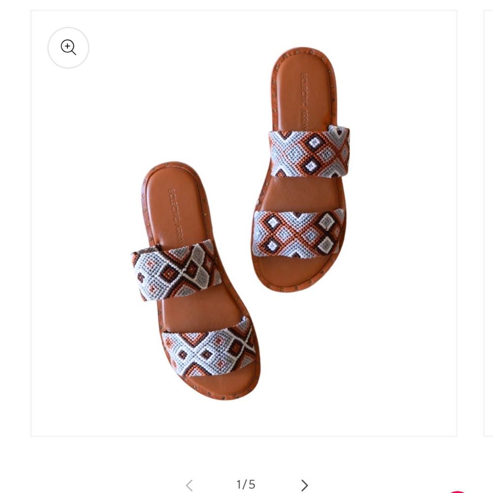 Eclectic Array Handwoven Artisan Leather Slide Sandals  Size 9 Boho Resort - Picture 3 of 4